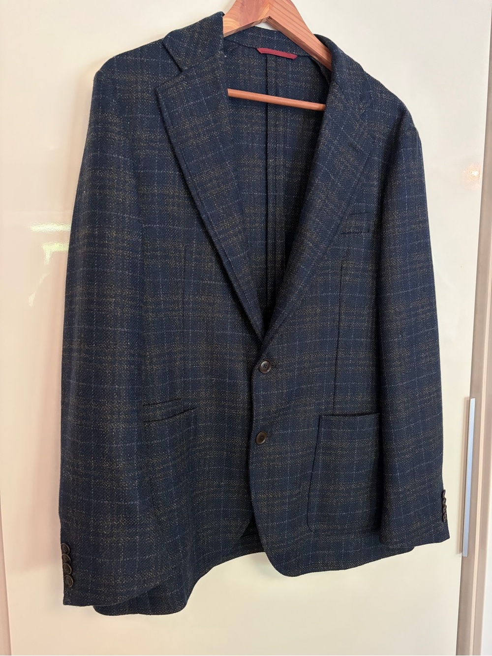 Men’s Luciano Barbera Dark Blue Plaid Sport Coat Size 52 (42 US) Made in Italy